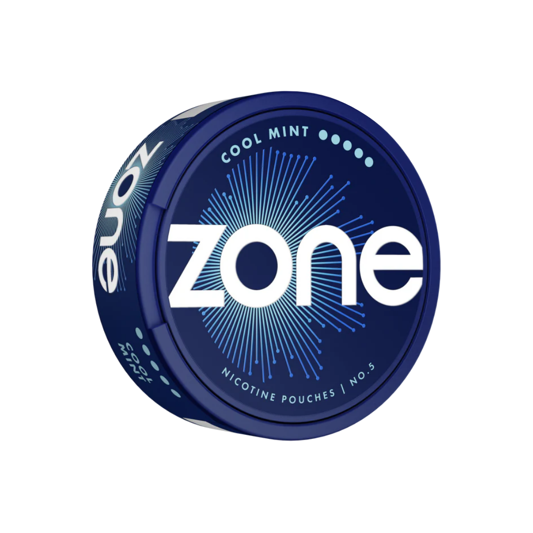 Front view of the round blue and white snus can featuring the logo on a transparent background