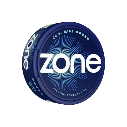 Front view of the round blue and white snus can featuring the logo on a transparent background