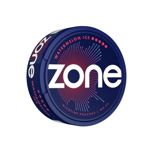 Front view of the circular snus can featuring a blue, white, and red design with brand logo.