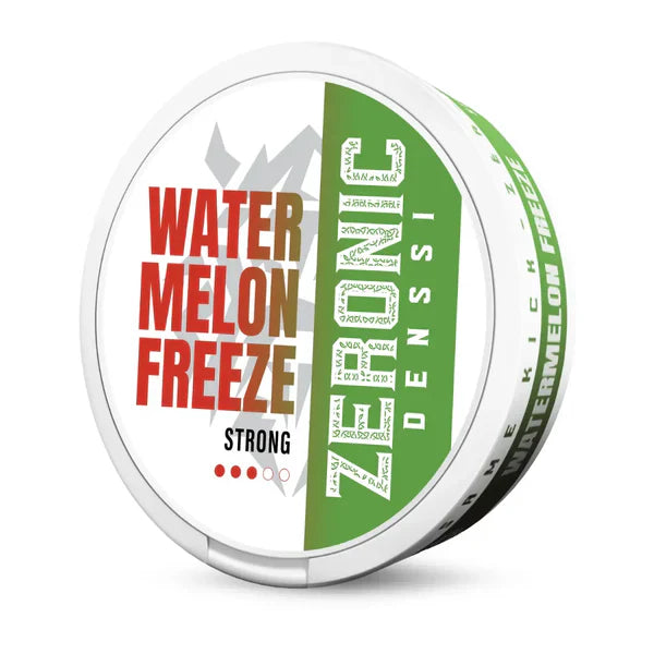 Side view of Denssi Watermelon Freeze can showing label details in white and green.