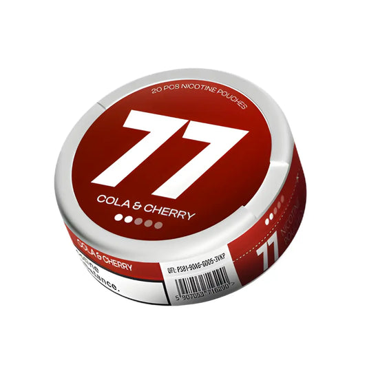 77 Cola & Cherry Light beverage in a clear glass bottle with a red and dark cola label, showcasing a refreshing soft drink.