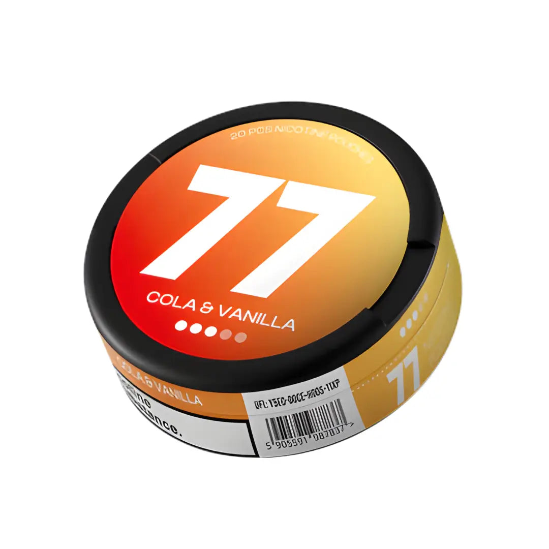 Bottle of 77 Cola Vanilla soda by Europesnus.com, featuring a vanilla-flavored cola with colorful branding and a clear view of the label.