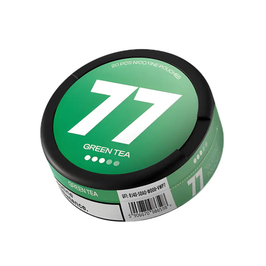 Green tea nicotine pouches from Europesnus.com, showing a sleek pouch design with fresh green tea flavor branding.