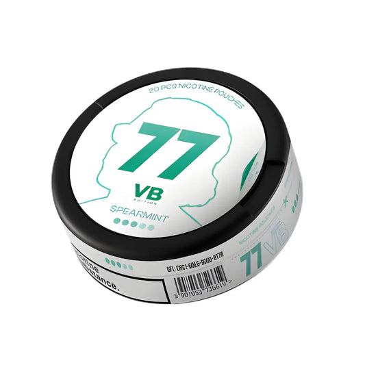 77 Nicotine Pouches VB Edition Spearmint by Europesnus.com, fresh spearmint flavor in sleek, white nicotine pouch packaging.