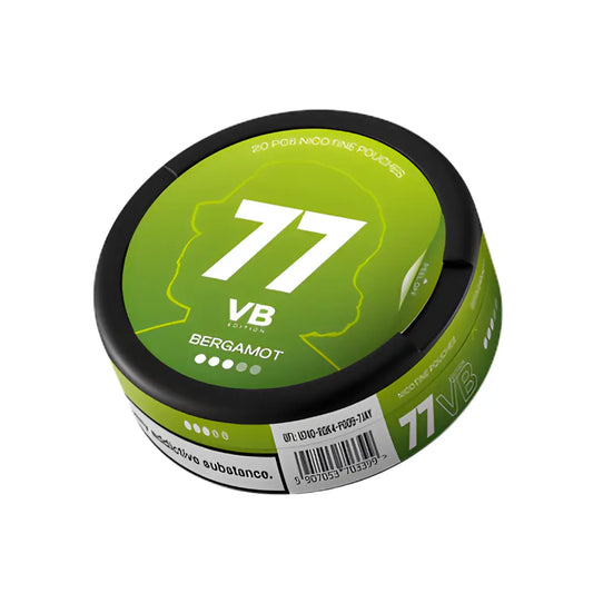 Bottle of Europesnus 77 VB Edition Bergamot flavored snus in sleek packaging, showcasing the product label and branding.