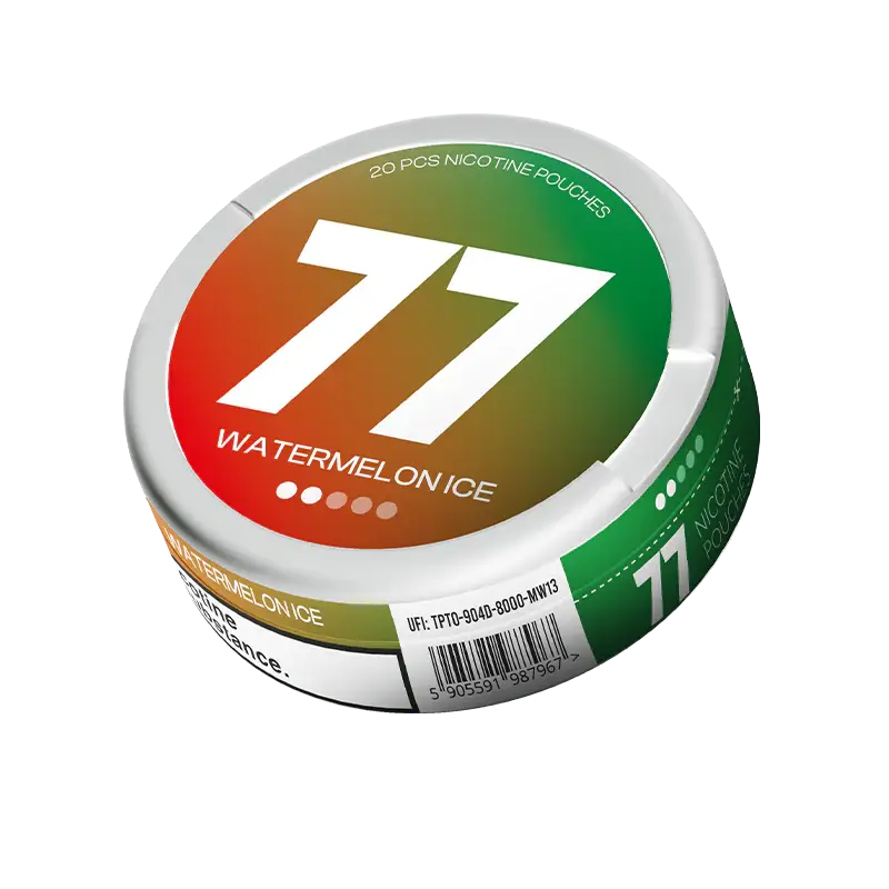 Watermelon flavored 77 Watermelon Light with transparent insert, showcasing a sleek container design by Europesnus.com