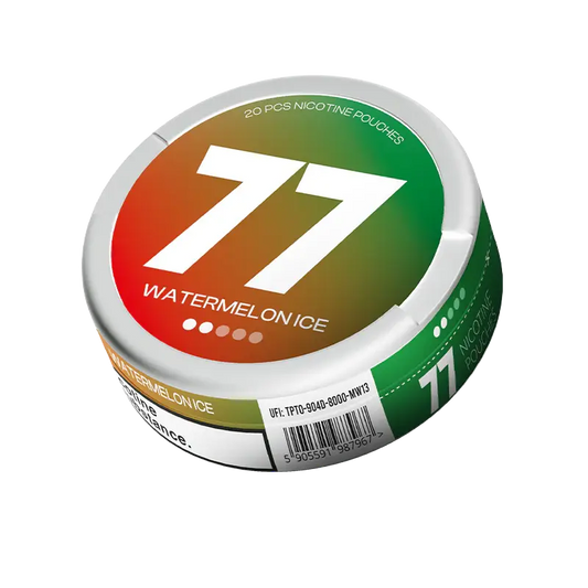 Watermelon flavored 77 Watermelon Light with transparent insert, showcasing a sleek container design by Europesnus.com