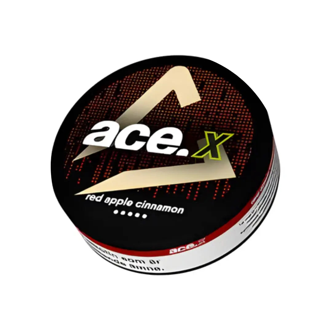 Ace X Red Apple Cinnamon flavored e-liquid bottle from Europesnus.com with red apple and cinnamon flavor branding.