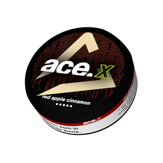Ace X Red Apple Cinnamon flavored e-liquid bottle from Europesnus.com with red apple and cinnamon flavor branding.