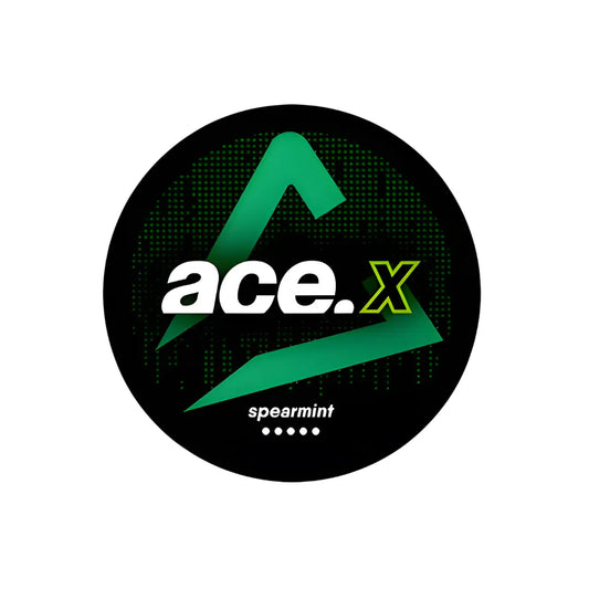 Europesnus Ace X Spearmint nicotine pouch in a silver and green container with spearmint flavor.