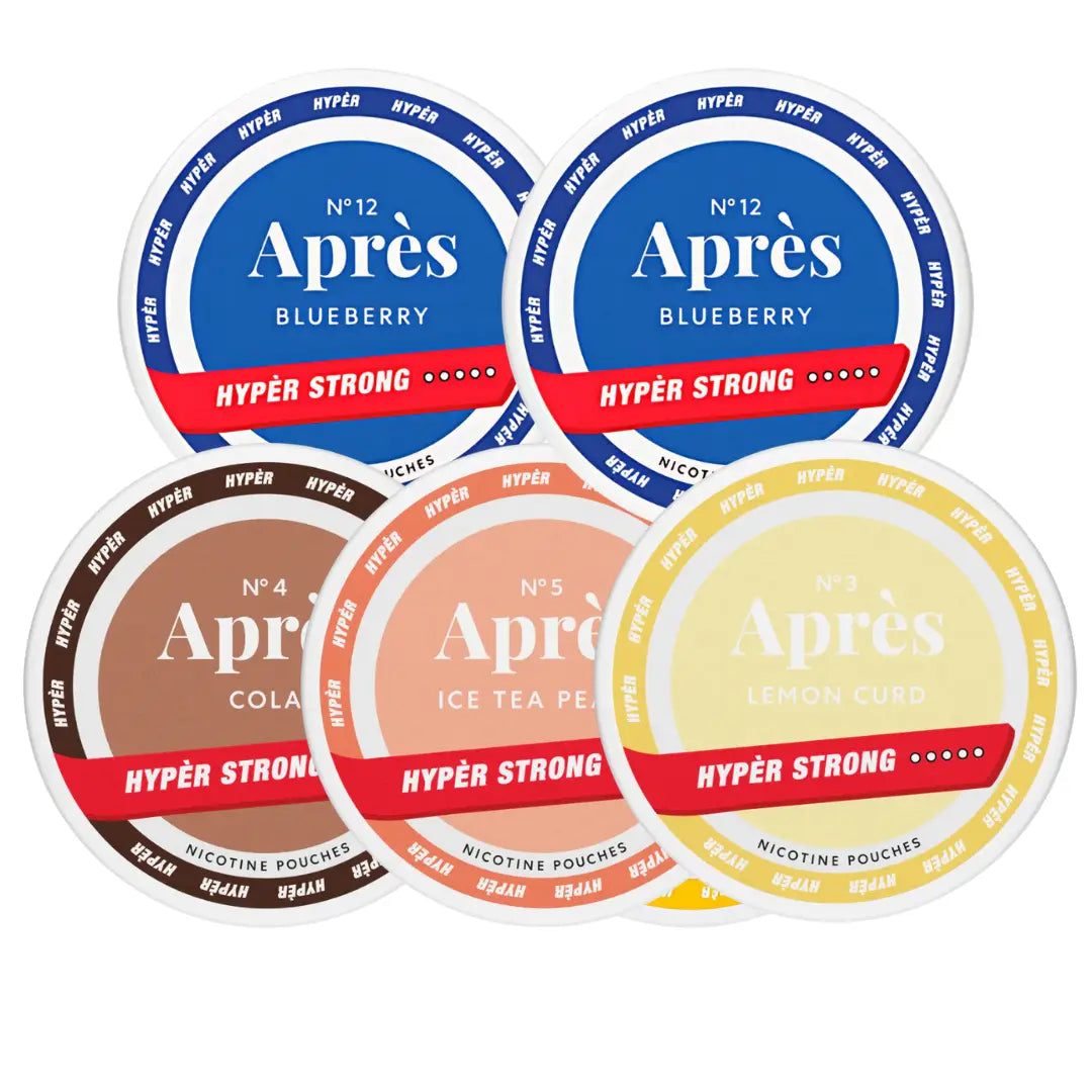 Assorted après mixpack with various flavors in colorful packaging, ideal for social gatherings and outdoor events.