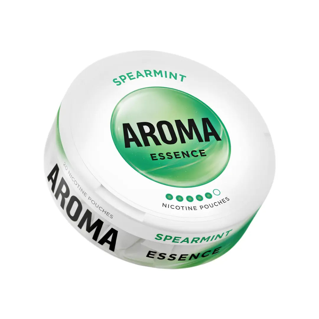 Aroma Essence Spearmint Pouches by AromaKing, showing fresh spearmint flavor in pouch packaging, designed for aromatic use.