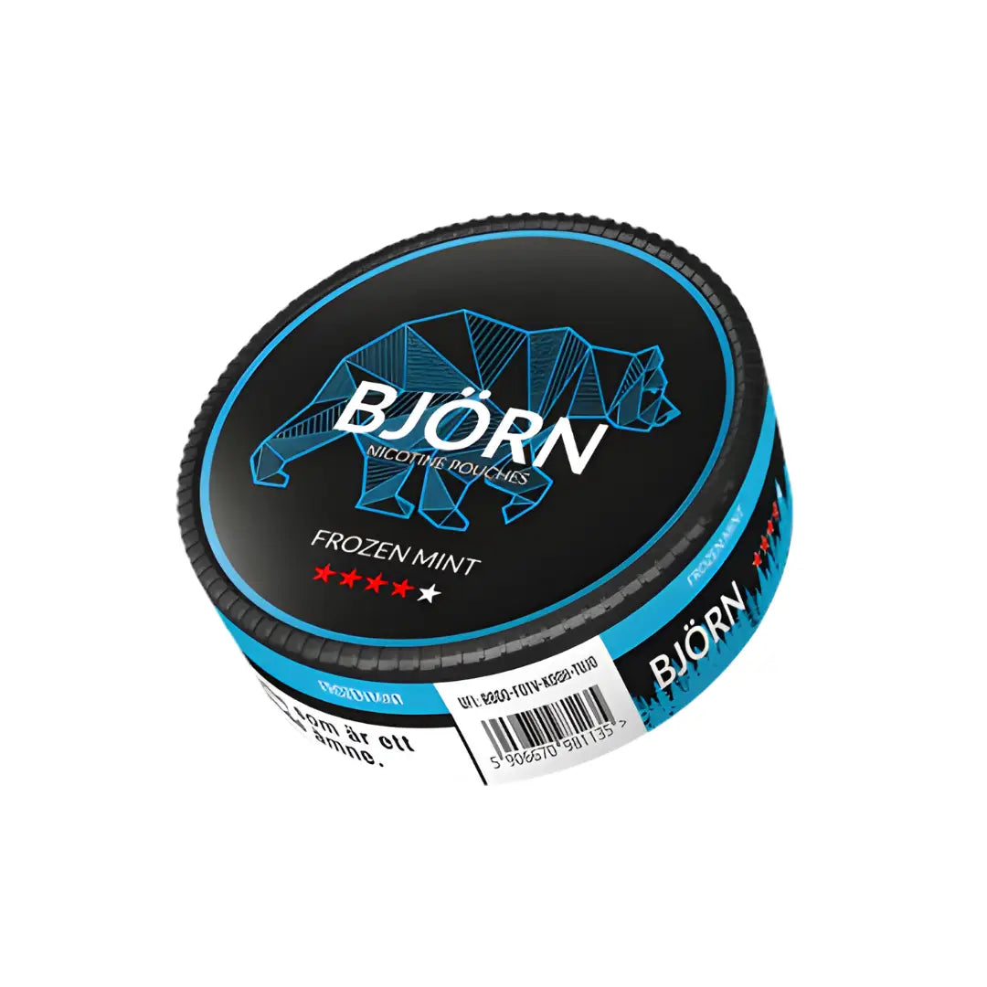 Frozen mint strong chewing gum by Europesnus.com, showing a pack of Bjorn Frozen Mint Strong with fresh mint leaves.