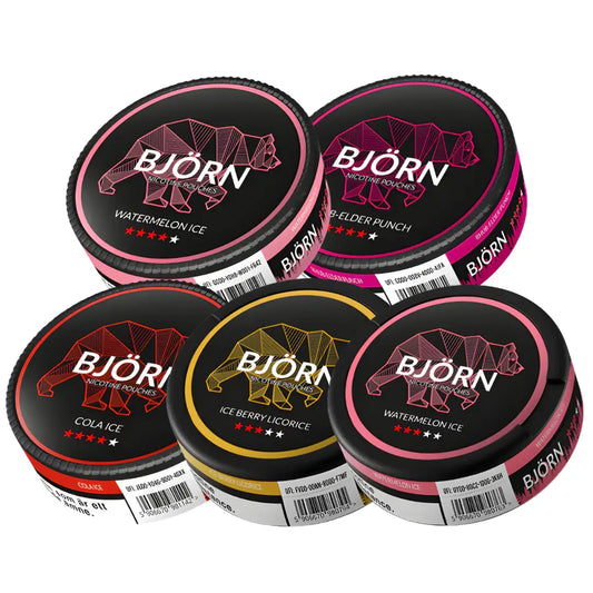 Björn Mixpack from Europesnus.com featuring a variety of snus pouches in a colorful mixpack display.