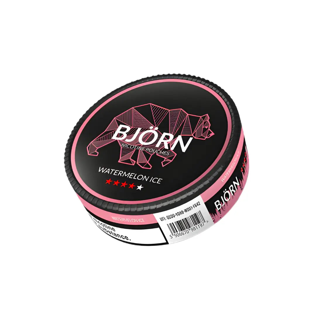 Watermelon flavored strong beverage by Bjorn, featuring vibrant watermelon imagery and branding from Europesnus.com.