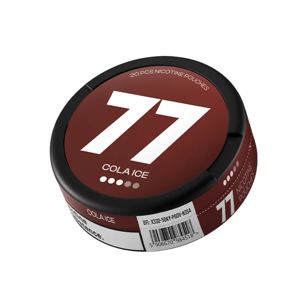 Image of 77 Cola Ice Pouches by Killa Snus, showing colorful pouch packaging and branding for European snus products.