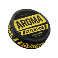 AromaKing Lime Fresh Pouches by Europesnus.com, colorful snus pouches with lime flavor, displayed in a row against a white background.