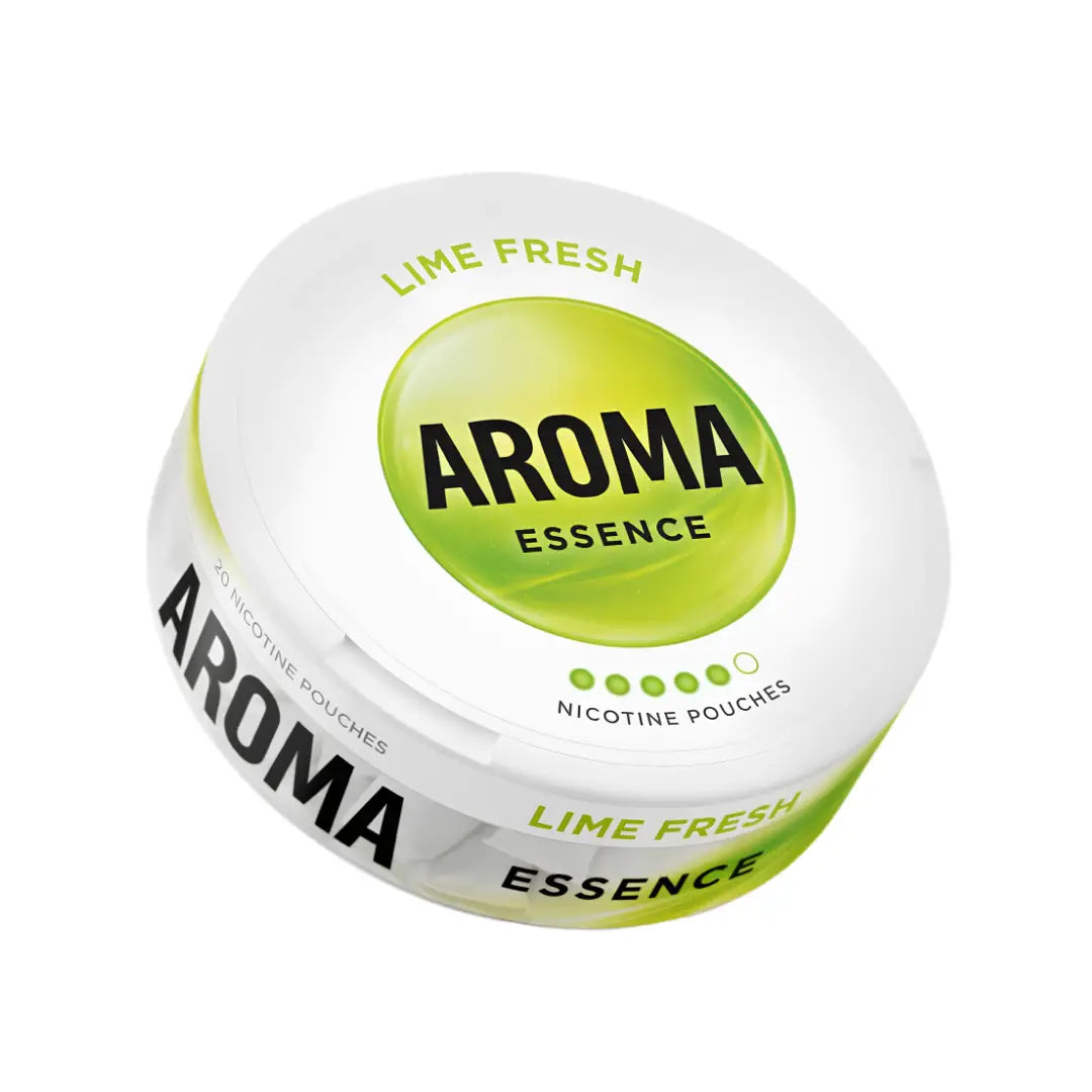 Aroma Essence Lime Fresh pouch from AromaKing, featuring bright green packaging and citrus flavor for snus users.