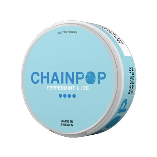 Chainpop Peppermint and Ice Snus pouch from Killa Snus, featuring fresh mint flavor and sleek packaging.