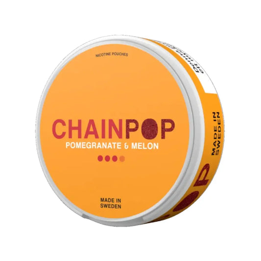 Chainpop Pomegranate Melon snus pouch from Killa Snus, featuring vibrant packaging with pomegranate and melon flavors.