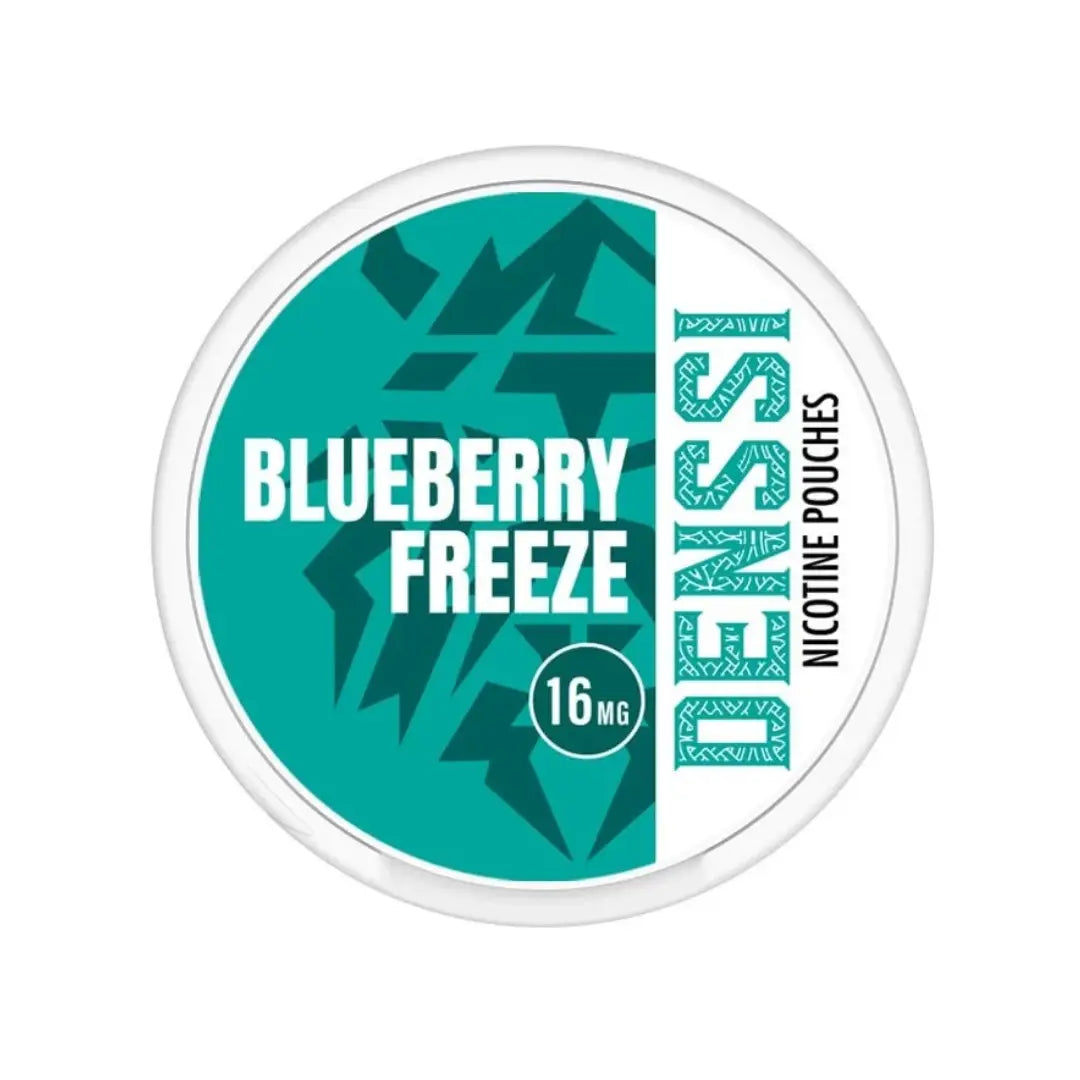 Denssi Blueberry Freeze Pouches, snus product by Killa Snus, featuring blue packaging and pouch details for easy use.