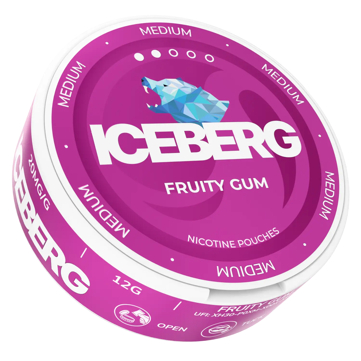 Iceberg Black 20mg snus pouch from Killa Snus, featuring fruity gum flavor and fast shipping, shown in the image.
