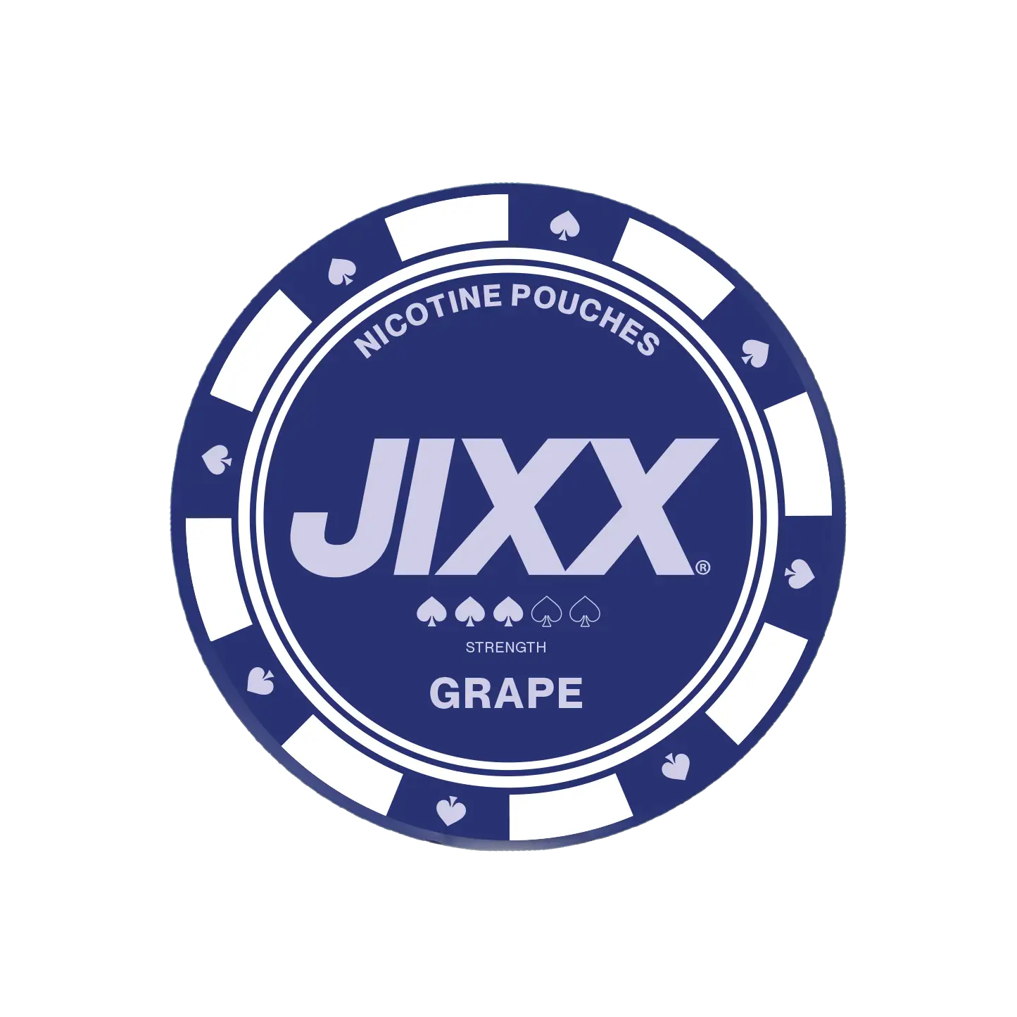 Jixx Grape snus pouch from Killa Snus, featuring a purple grape flavor, shown in a sleek silver container.