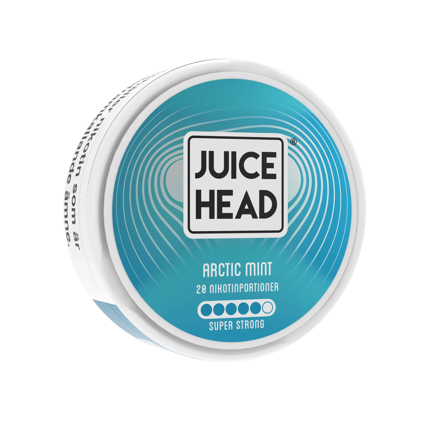 Juice Head Arctic Mint super strong snus pouch from Europesnus.com, showing the left side with mint flavor branding.