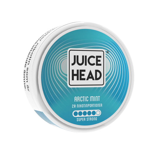 Juice Head Arctic Mint super strong snus pouch from Europesnus.com, showing the left side with mint flavor branding.
