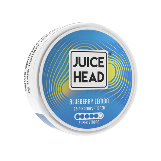 Blueberry Lemon Juice Head super strong nicotine pouch from Europasnus.com, showing the left side of the packaging.