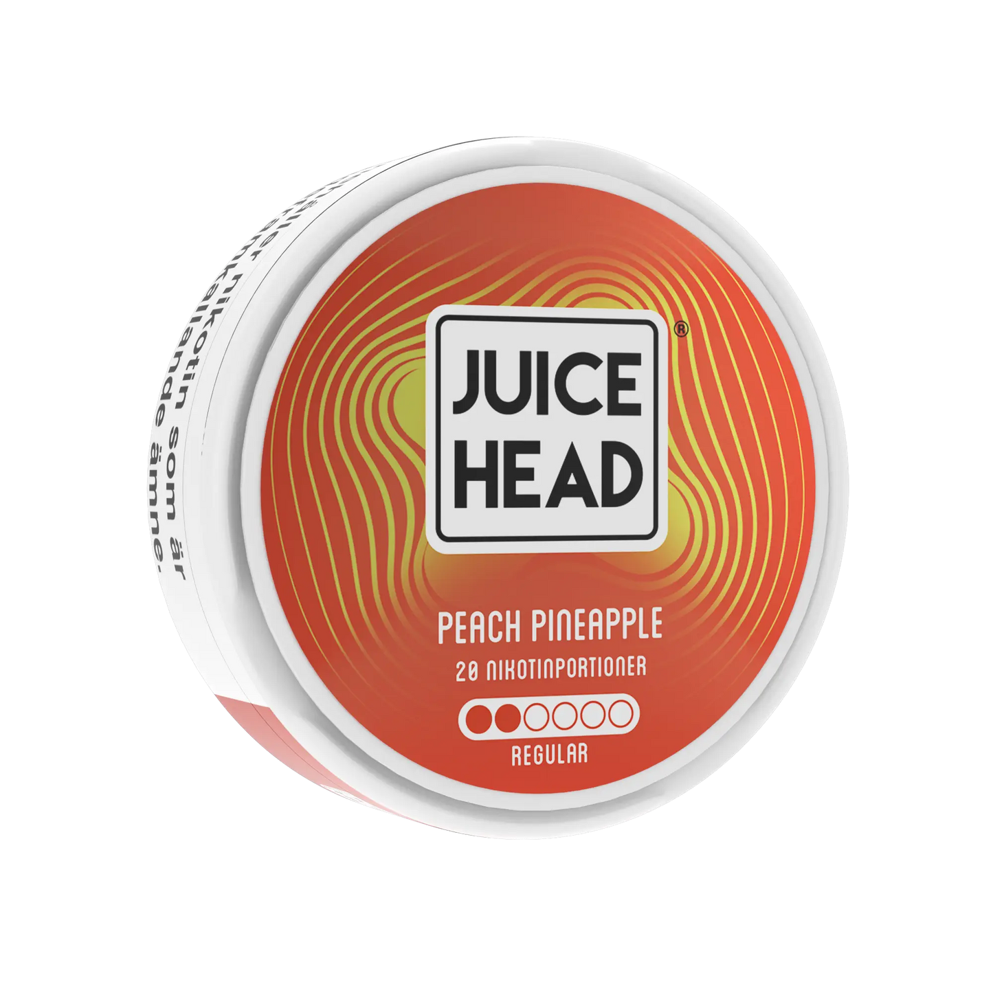 Peach and pineapple flavored Juice Head vape e-liquid bottle from Europesnus.com, showing the left side label with 6mg nicotine strength.