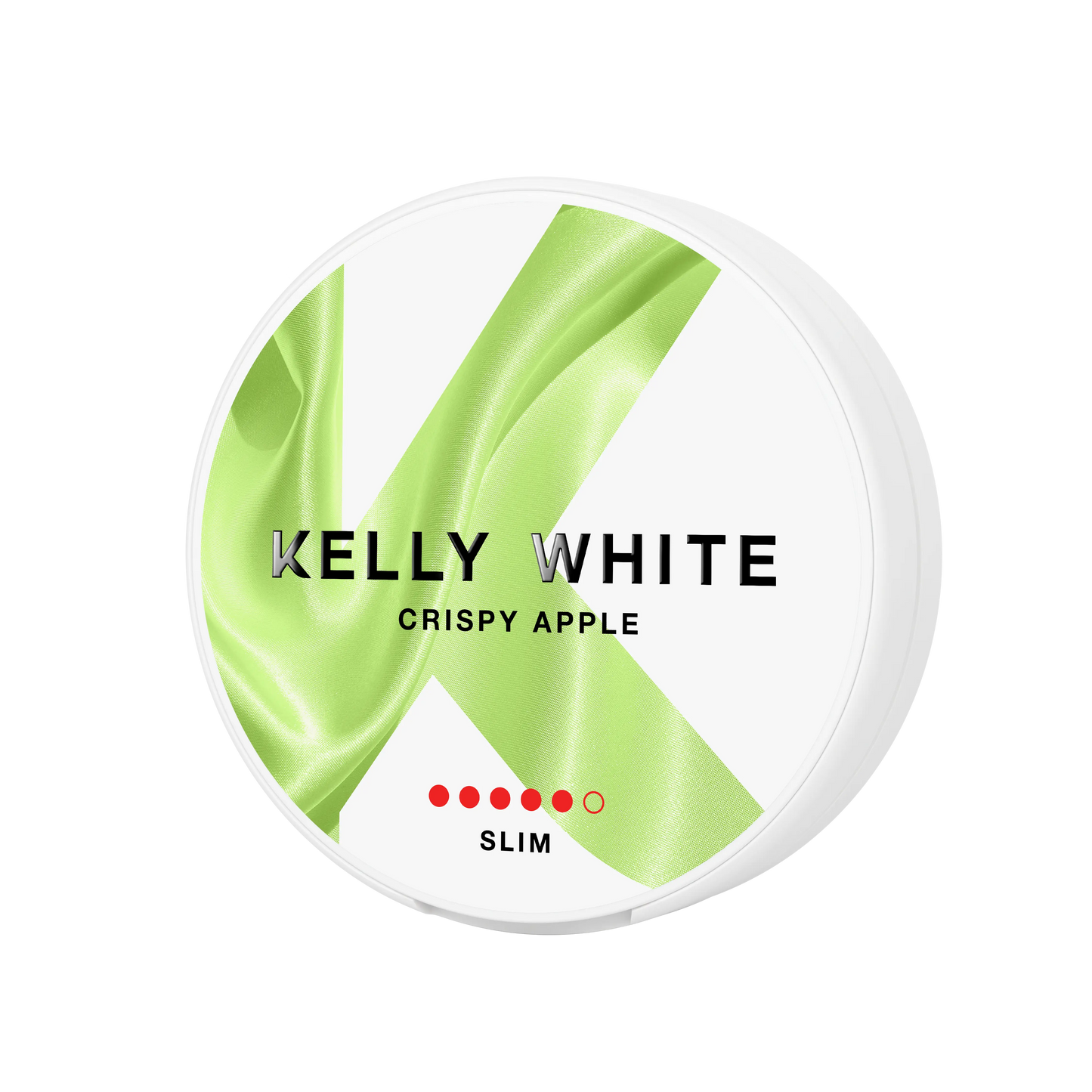 Kelly White Crispy Apple Extra Strong snus can by Killa Snus, shown in a white and red can with crisp apple graphics.