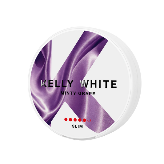 Kelly White Minty Grape snus can from Killa Snus, showing the front label with mint and grape flavor branding.
