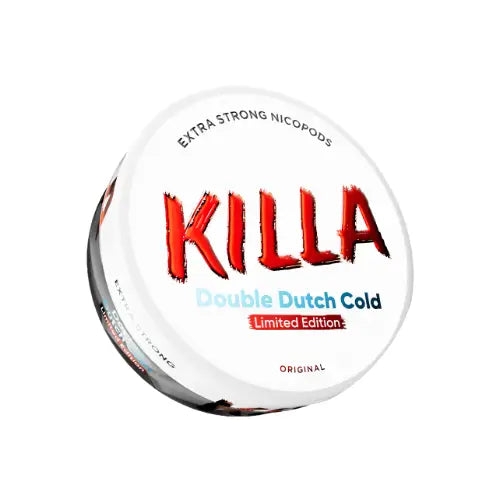 Killa Double Dutch Cold Pouches by Killa Snus, displayed in a sleek pouch with branding, designed for discreet snus use.