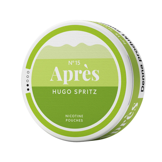 No 15 Après Hugo Spritz flavor in a can, featuring vibrant packaging and branding from Killa Snus.