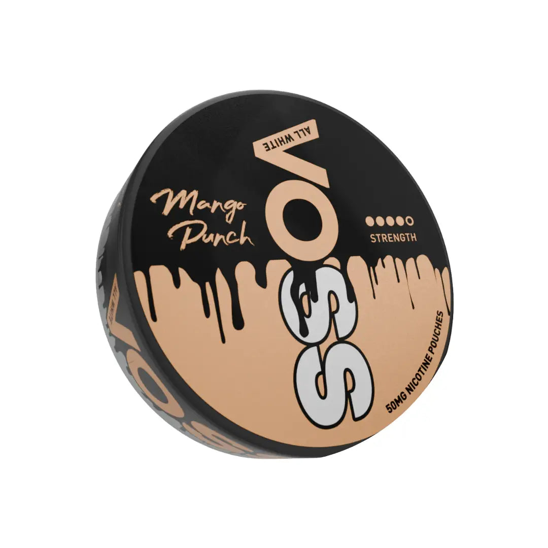 Voss Mango Punch pouch from Killa Snus, featuring bright packaging and mango flavor, for smokeless tobacco enthusiasts.