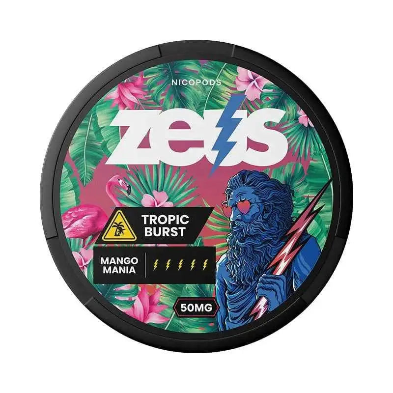 Zeus Tropic Burst Killa Snus pouch with tropical flavor, featuring vibrant packaging and fresh snus tobacco inside.