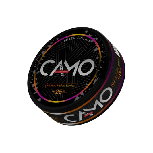 Camo Mango Melon Berries flavor in a limited edition product from Europesnus.com, showing the colorful packaging and product design.