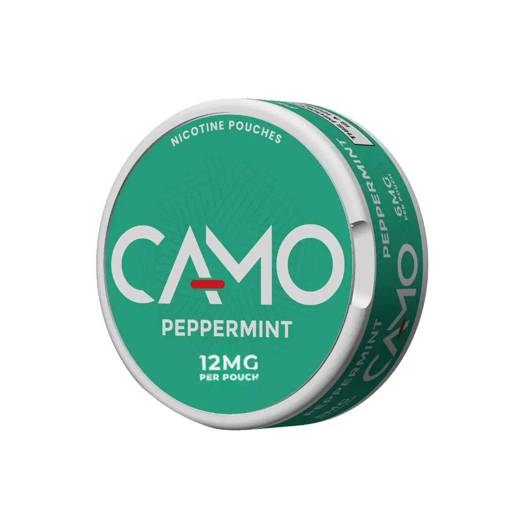 Camo peppermint product image showing camouflage packaging with fresh peppermint candies from Europesnus.com