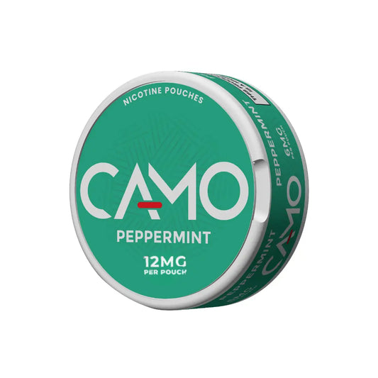 Camo peppermint product image showing camouflage packaging with fresh peppermint candies from Europesnus.com