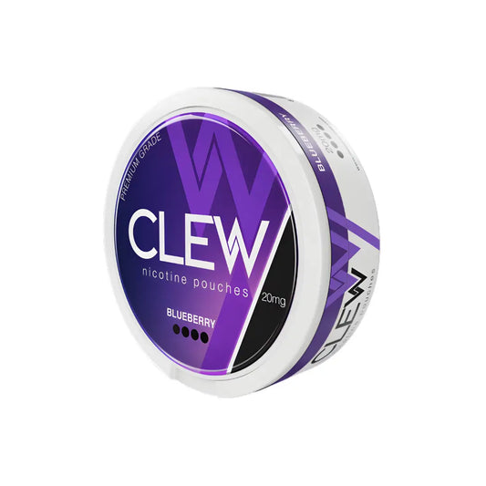 Blueberry flavored CBD tincture bottle labeled Clew 20mg from Europesnus.com, with blue packaging and dropper top.