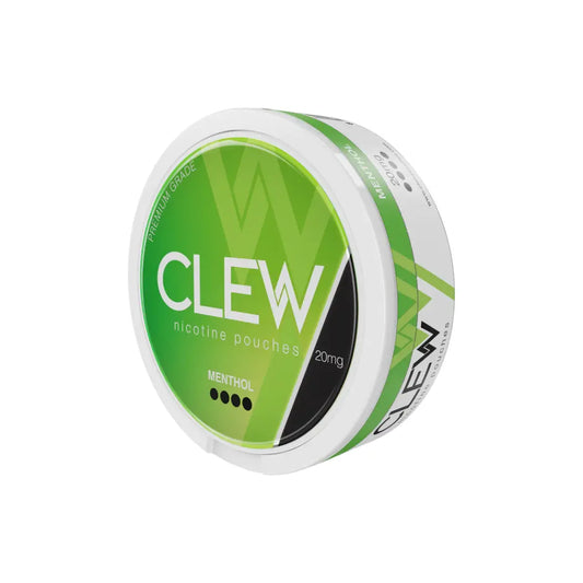 Europesnus Clew Menthol 20mg nicotine pouch with fresh mint flavor and white packaging, displayed against a white background.