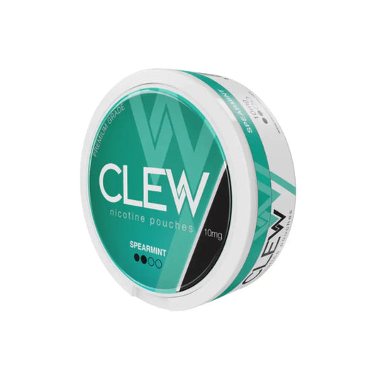 Clear image of a Clew Spearmint 10mg nicotine pouch pouch by Europesnus.com, showing the packaging and branding.