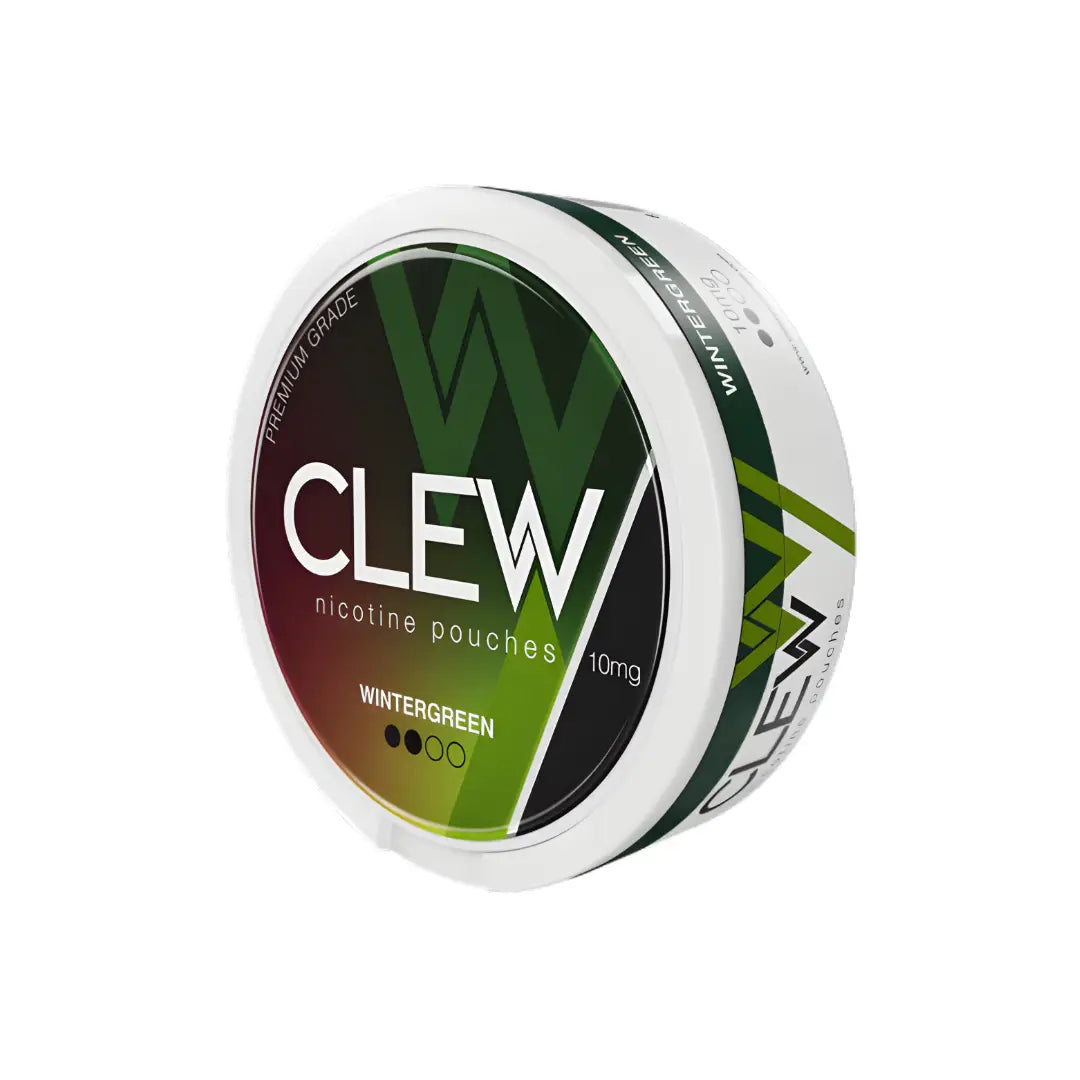 Clear image of a package of Clew Wintergreen 10mg nicotine pouches by Europesnus.com, showing the product branding and packaging.