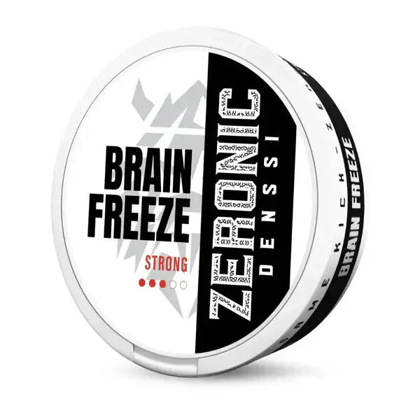 Denssi Brain Freeze Zeronic energy drink in a sleek can with blue and white design, ready for consumption.