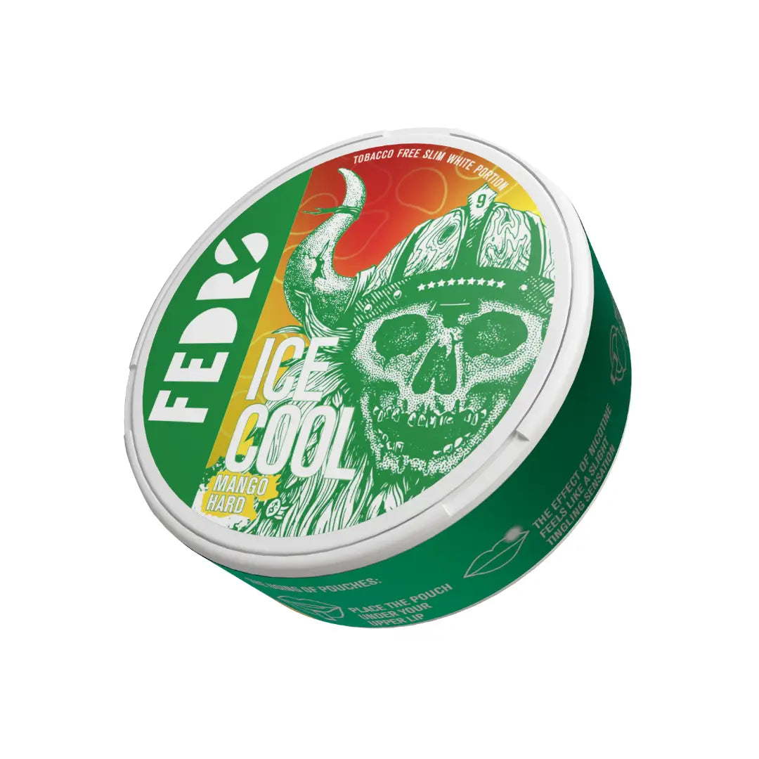 Fedrs Ice Cool Mango Hard candy, bright yellow packaging, featuring mango flavor and cooling design elements.