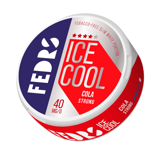 A chilled bottle of Fedrs Ice Cool Strong Cola by Europesnus.com with ice cubes, showcasing its refreshing, dark carbonated beverage.