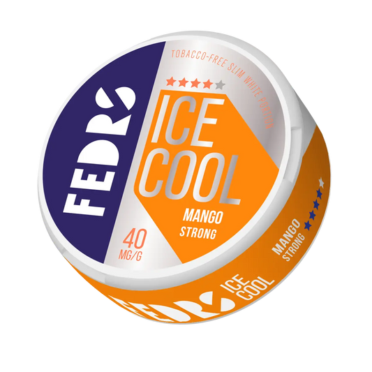 Frozen Fedrs Ice Cool Strong Mango by Europesnus.com showing vibrant, peeled mango slices in a clear container