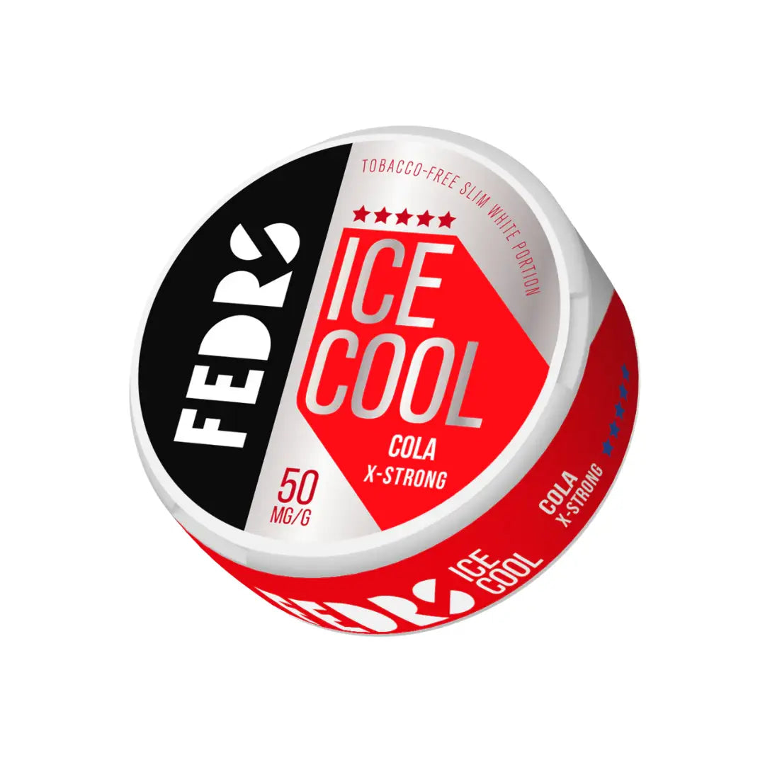 Fedrs Ice Cool X-Strong Cola can with vibrant blue and red design, showcasing the product label and branding.