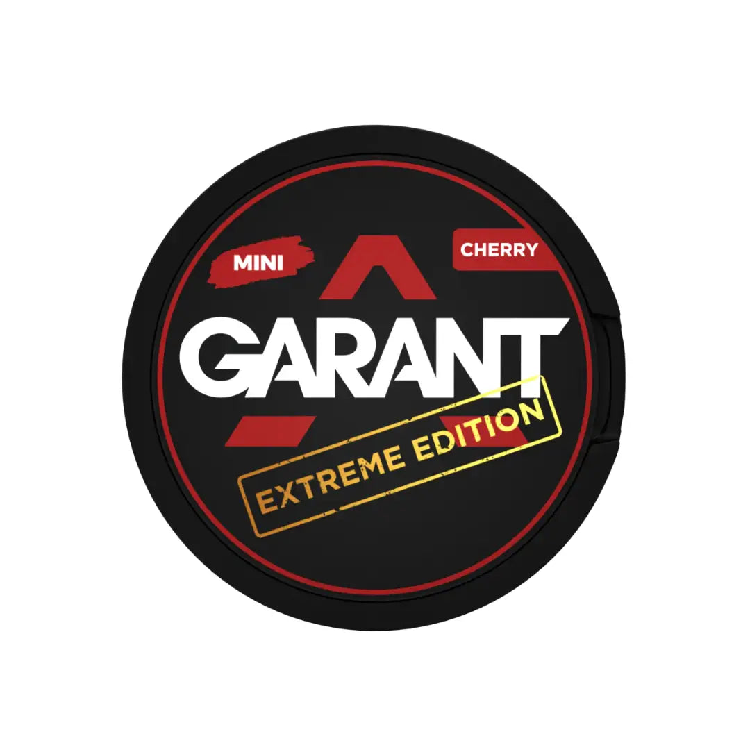 Close-up of Garant Extreme Cherry Mini e-liquid bottle showing the label and cherry flavor branding.